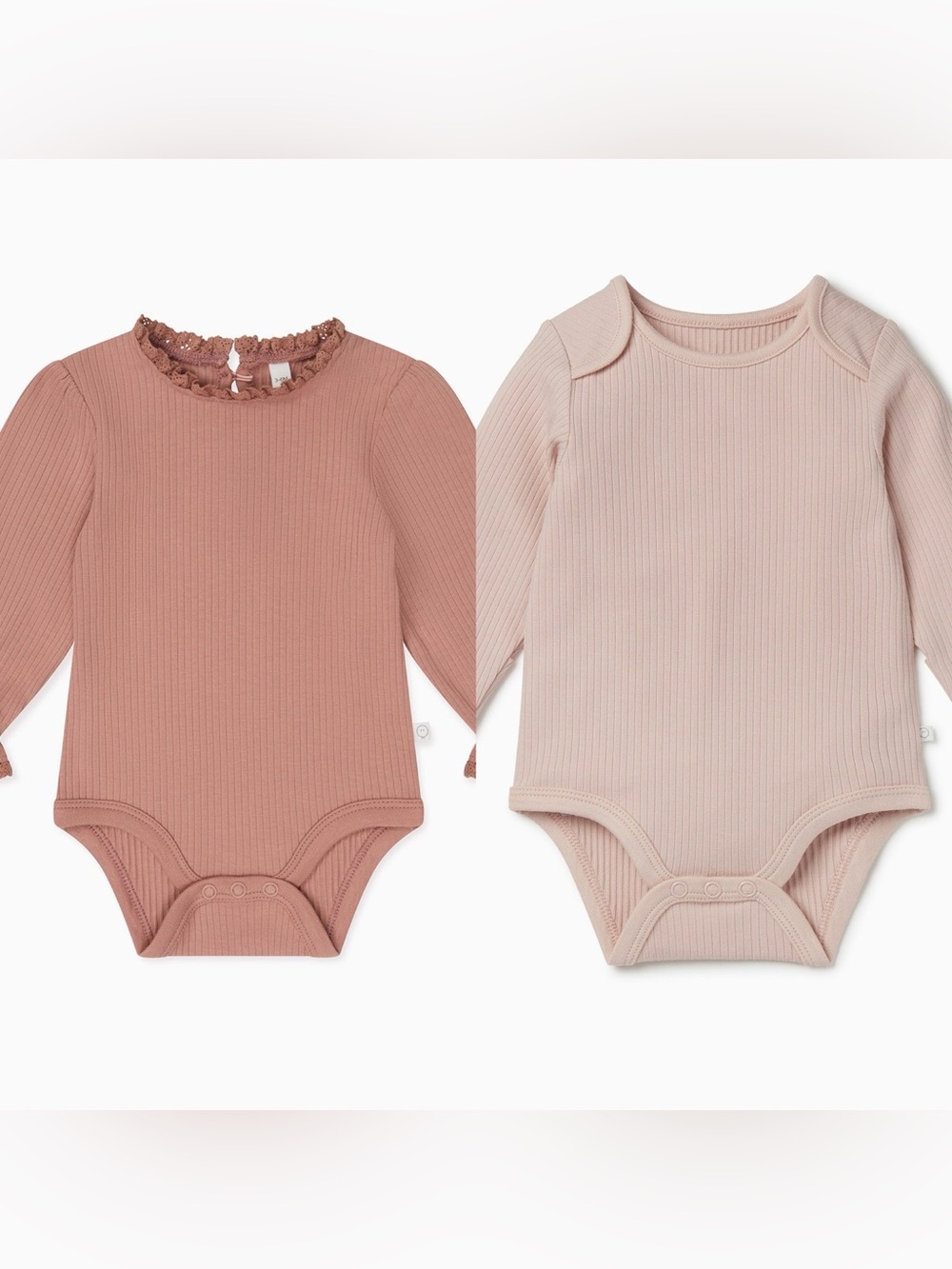 2-Pack Ribbed Long-Sleeve Baby Bodysuits in Dusty Rose & Blush